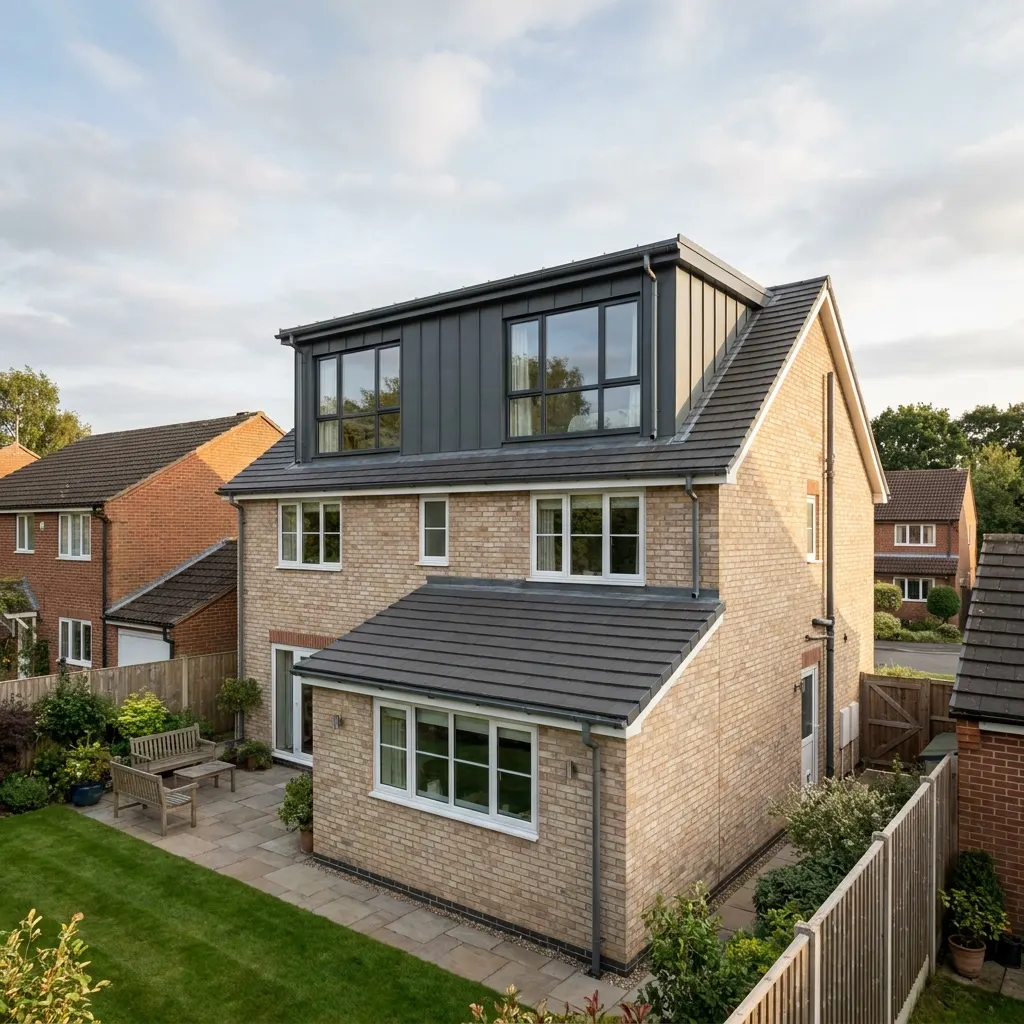 Bright converted loft room with contemporary furniture and roof windows