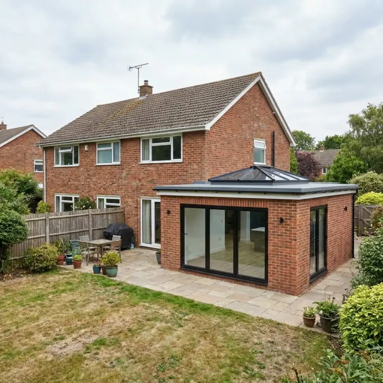Single storey brick rear extension with a lantern roof on a semi-detached house